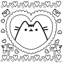 Pusheen Valentines Heart Coloring Page