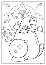 Pusheen Witch Halloween Coloring Page