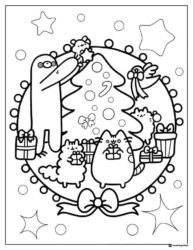 Pusheen and Friends Christmas Tree Coloring Page