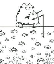 Pusheen and Friends Fishing Coloring Page