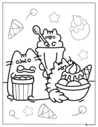 Pusheen and Friends Ice Cream Coloring Page