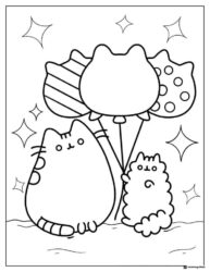 Pusheen and Stormy Balloons Coloring Page
