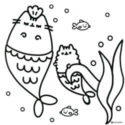 Pusheen and Stormy Mermaids Coloring Page