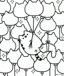 Pusheen and Stormy with Balloons Coloring Page