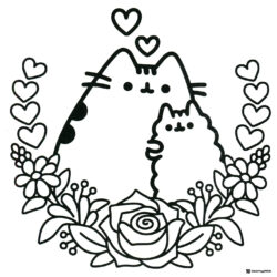Pusheen and Stormy with Flowers Coloring Page