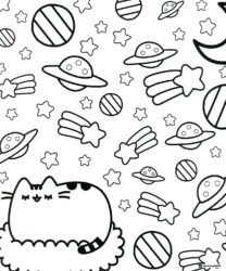 Pusheen in Space Pattern Coloring Page