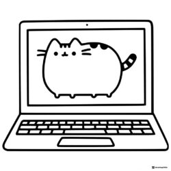 Pusheen on Laptop Screen Coloring Page