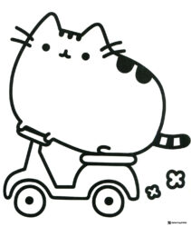 Pusheen on Scooter Coloring Page