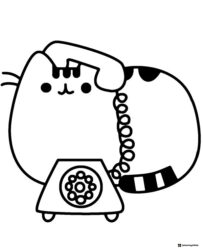Pusheen on the Phone Coloring Page