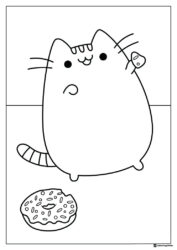 Pusheen with Donut Coloring Page