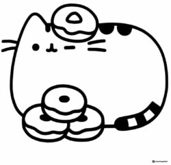 Pusheen with Donuts Coloring Page