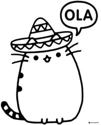 Pusheen with Sombrero Coloring Page