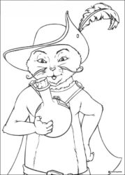 Puss in Boots holding a potion bottle coloring page