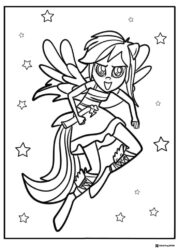Rainbow Dash flying with stars Equestria Girls coloring
