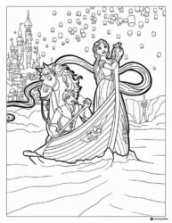 Rapunzel Flynn Maximus and Lanterns Coloring Page