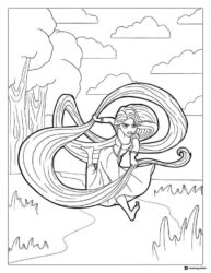 Rapunzel Playing with Long Hair Outdoors Coloring Page