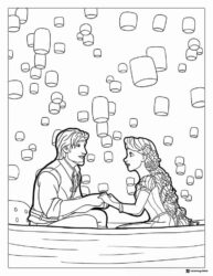 Rapunzel and Flynn Rider Boat Lanterns Coloring Sheet