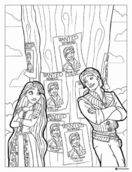 Rapunzel and Flynn Rider with Wanted Posters Coloring Page