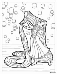 Rapunzel with Long Hair and Lanterns Coloring Page