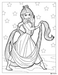 Rapunzel with Long Hair and Pascal Coloring Page