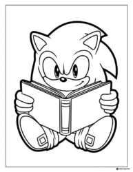 Reading Sonic Coloring Page with Open Book and Big Smile