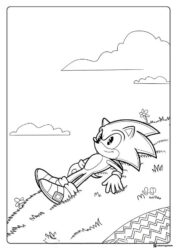 Relaxed Sonic Coloring Page on a Rolling Green Hill