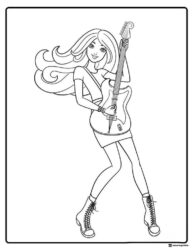 Rock Star Barbie Coloring Page Playing Guitar