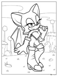 Rouge the Bat Posing in Grassy Field Coloring Page