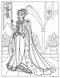 Royal Princess Coloring Page with a Regal Cape in Castle