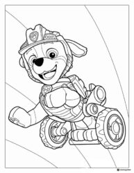 Rubble Coloring Page in Armor Riding a Moto Pup Vehicle