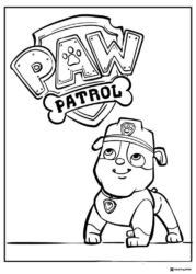 Rubble Coloring Page with PAW Patrol Logo