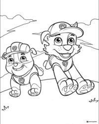 Rubble and Rocky Coloring Page Running Outdoors