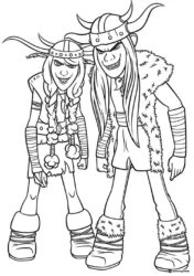 Ruffnut and Tuffnut coloring page in Viking outfits