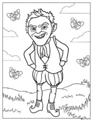 Rumpelstiltskin standing with butterflies coloring