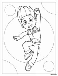 Ryder Coloring Page Jumping with Paw Patrol Emblem