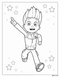 Ryder Coloring Page Pointing Up with Stars Around