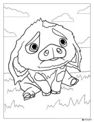 Sad Pua Coloring Page sitting on the ground