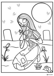 Sally Kneeling Coloring Page with Roses