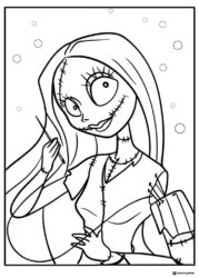Sally Sewing Coloring Page Close up