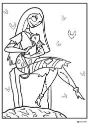 Sally with Black Cat Coloring Page