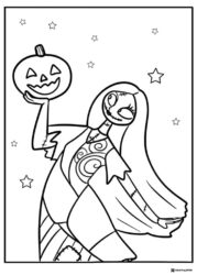 Sally with Pumpkin Coloring Sheet and Stars