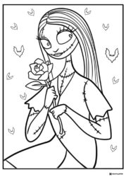 Sally with Rose Coloring Page and Bats