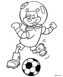Sandy Cheeks Coloring Page playing soccer