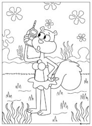 Sandy Cheeks Coloring Page talking on a walkie talkie