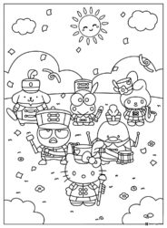Sanrio Character Parade Coloring Page with musical instruments