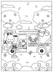 Sanrio Characters Bus Coloring Page with Cinnamoroll