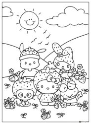 Sanrio Characters Coloring Page dressed as strawberries