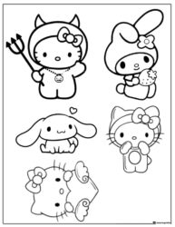 Sanrio Characters Coloring Page with Multiple Poses
