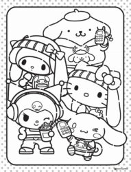 Sanrio Characters Selfie Coloring Page