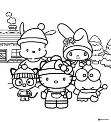 Sanrio Characters Winter Outfits Coloring Page